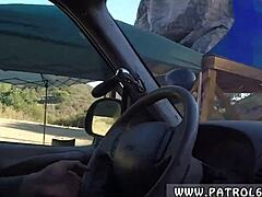 'Why did you pull me over, officer?' The brunette in uniform gets anal fucked