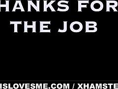 Cute blonde stepsister helps stepbrother with a surprise gift