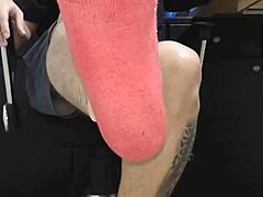 Gay men worship big feet in stockings