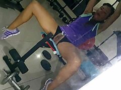 special sport wear flashing pussy in hotel gym