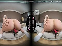 Bold solo blonde Kira teases cock while masturbating in VR