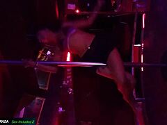 Seductive bartender shows off her pole dancing skills