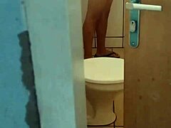 Witness intense solo action in the bathroom.