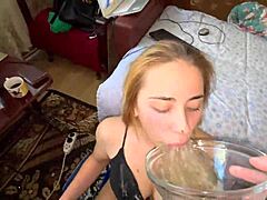 I'm giving an extremely slobbery deepthroat, dripping saliva all over the bowl