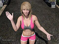 Sexy Blonde Katia John Trains in Big City Pleasures Staring at Big Boobs