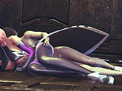 Makai Kishi from Taimanin Asagi 3 in steamy 3D spooning action on floor