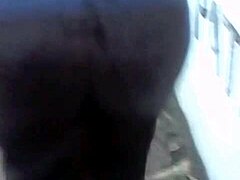 big latina ass groped and cumshot from behind voyeur style