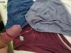Masturbating on wife's underwear in Corrida's pantyhose video