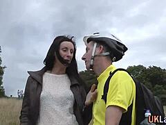 European mature with stockings gives a blowjob and facial