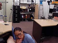 Hidden camera captures amateur nurse getting fucked in pawnshop