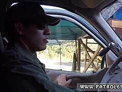 brunette in police uniform gets pulled over for anal assfucking.