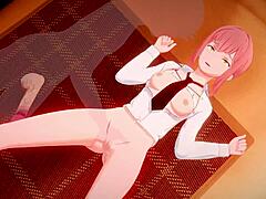 Miss Makima's intense pleasure from combined oral and penetrative sex in anime
