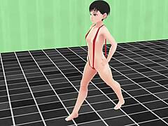 Leo's anime girl in tiny swimsuit for a steamy nip slip show