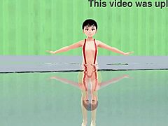 Anime girl swam in micro bikini nip slip!