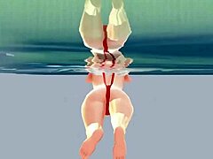 Anime girl swam in micro bikini nip slip!