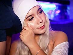 A petite Colombian coed pleasures her boyfriend's cock through his underwear