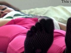 Toe Socks Turn Her On, Wanna See Her Hot Bedroom Fetish Play?