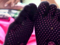 Toe Socks Turn Her On, Wanna See Her Hot Bedroom Fetish Play?