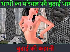 beautiful indian girl in animated cartoon has intense solo fun.