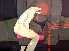 Makima rides dildo at work and gets covered in cum by futa 😈