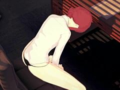 Makima rides dildo at work and gets covered in cum by futa 😈