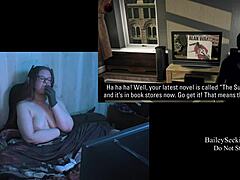 Naked brunette bbw shows big natural tits in game.