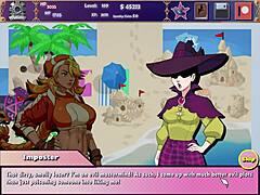 I feel so aroused watching this cosplay threesome in Con-Quest Pokémon hentai game episode 8 with tan lines double creampie action.