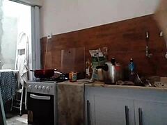 Stella cooking naked in the morning, showing big tits everywhere!