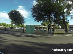 Redhead Swallows Cum At Porta Gloryhole