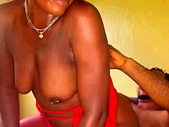 lady in red licks shaved pussy hungrily