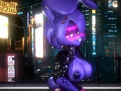 Bonnie from FNF dances in a K-pop Queen Card style with furry elements