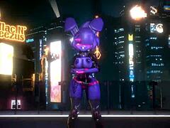 Bonnie from FNF dances in a K-pop Queen Card style with furry elements