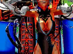 Half-naked whore dances with exposed pussy