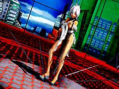 Half-naked whore dances with exposed pussy