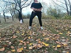 Hot big tits getting a public massage in the park