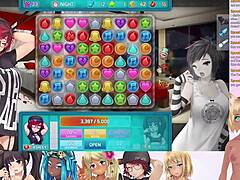 Vtuber Lewdneko's big tits bounce in HuniePop 2 double date gameplay