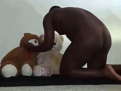 Enjoying A Threesome With Brown And Caucasian Furry Toy Bears