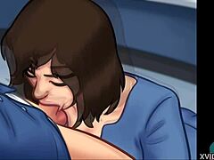 Hot brunette teen licks huge cock intensely in summertime saga