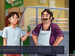 Hot brunette teen licks huge cock intensely in summertime saga