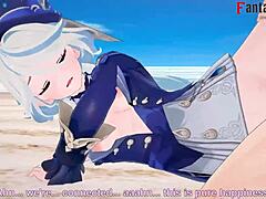 Futa masturbating in nude Genshin Impact cosplay