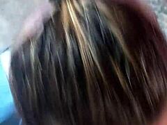 Blonde girlfriend acts as a cum eater slut during blowjob with friend