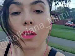 Latina Babe Shows Shaved Pussy In Public Park