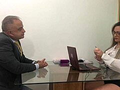 Blonde pornstar's meeting with director ends in cumshot