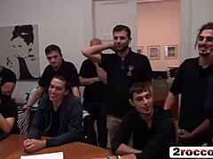 Blonde babe casually takes on a wild mouth gangbang.