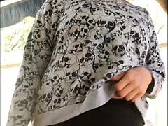 Teasing with curvy body in outdoor homemade video