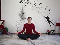European beauty practices yoga and reveals her sexy assets