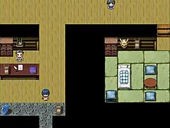 Tanned girl Natsuki in hentai game episode 10 pissing in public with huge boobs.