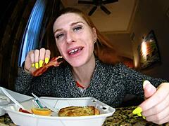 french toast with moaning tongue close up