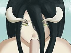 Anime Character Albedo Pleasures Her Master with Intense Blowjob