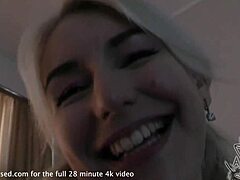 hot blonde with small tits sucks me pov and swallows jizz